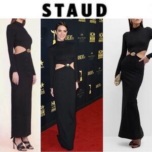 NEW STAUD Arlette Long Sleeve cutout gold Lips Maxi Dress sz XS